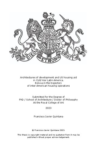 Architectures of Development and US Housing Aid in Cold War Latin America: Bolivia in the Trajectory of Inter-American Housing Operations
