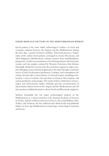 Greek Iron Age Pottery in the Mediterranean World: Tracing Provenance and Socioeconomic Ties