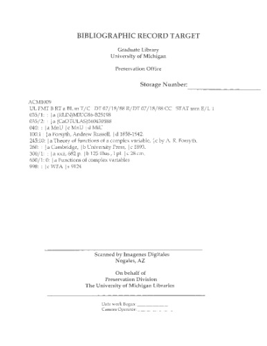 Theory of functions of a complex variable, 1st edition