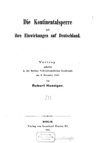 Die Kontinentalsperre und ihre Einwirkungen auf Deutschland