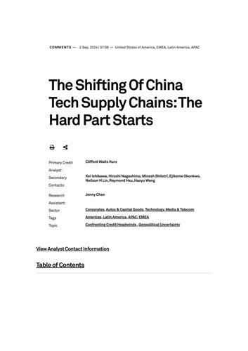 S&P Global Ratings: The Shifting Of China Tech Supply Chains: The Hard Part Starts