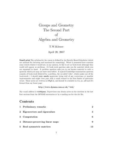 Algebra and Geometry, Part II: Groups and Geometry