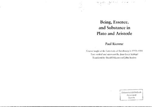 Being, Essence and Substance in Plato and Aristotle