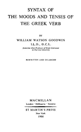 Syntax of the moods and tenses of the Greek verb