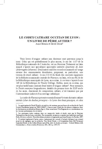 Le codex Cathare Occitan de Lyon