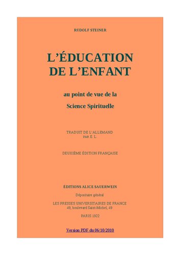 L'éducation de l'enfant au point de vue de la science spirituelle