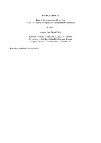 Esoteric lessons to the first class vol. 1