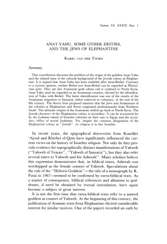 Anat-Yahu, Some Other Deities, and the Jews of Elephantine