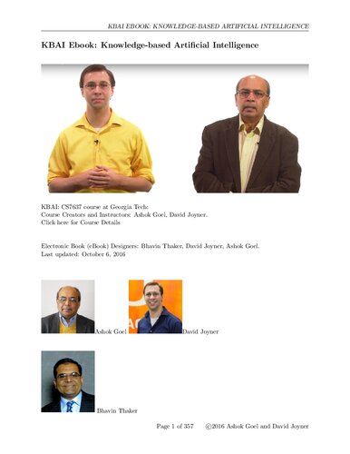 Lecture Notes for CS 7637: Knowledge-Based Artificial Intelligence (KBAI) and Cognitive Systems