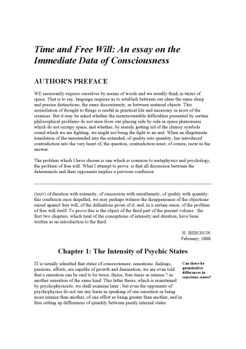 Time and free will; an essay on the immediate data of consciousness