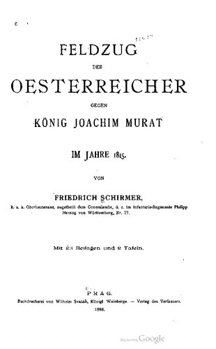 Feldzug der Österreicher gegen König Joachim Murat im Jahre 1815