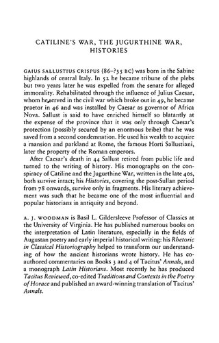 Catiline's War, The Jurgurthine War, Histories