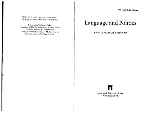 Language and Politics (Readings in Social and Political Theory)