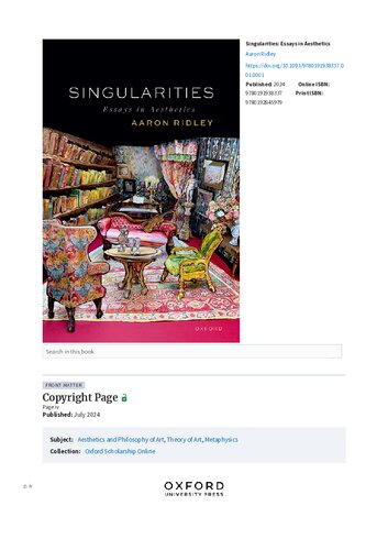 Singularities: Essays in Aesthetics