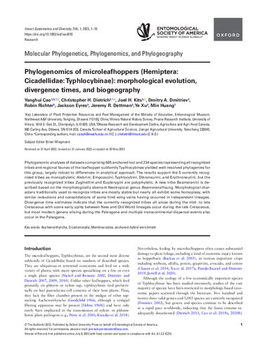 Phylogenomics of microleafhoppers (Hemiptera: Cicadellidae: Typhlocybinae): morphological evolution, divergence times, and biogeography