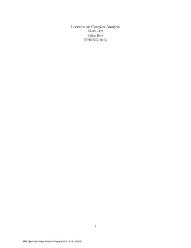 Lectures on Complex Analysis (Math 502)