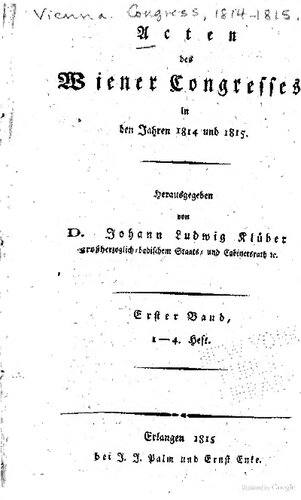 Acten [Akten] des Wiener Congresses [Kongresses] in den Jahren1814 und 1815