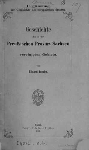 Geschichte der in der preußischen Provinz Sachsen vereinigten Gebiete