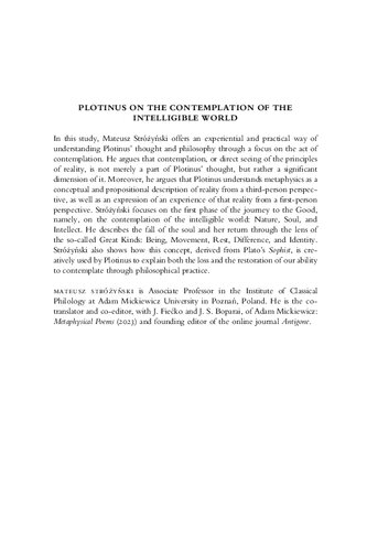 Plotinus on the Contemplation of the Intelligible World: Faces of Being and Mirrors of Intellect