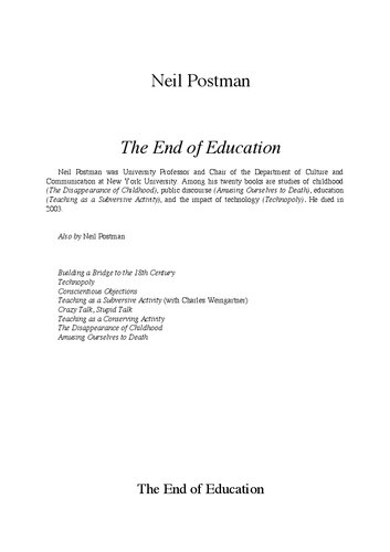 The End of Education: Redefining the Value of School