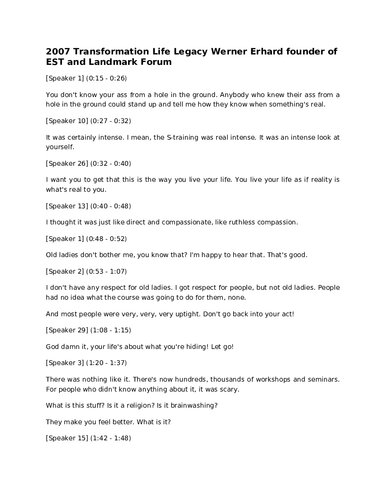 Werner Erhard The Transformation of a Man: The Founding of EST