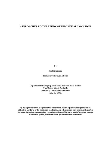 Approaches to the Study of Industrial Location