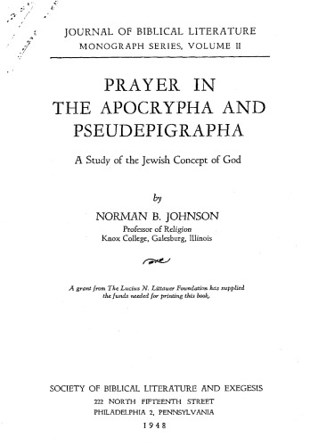 Prayer in the Apocrypha and Pseudepigrapha