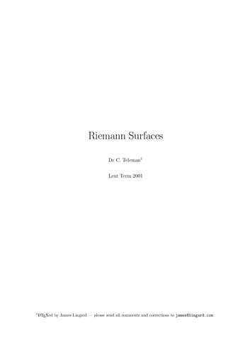 Riemann Surfaces