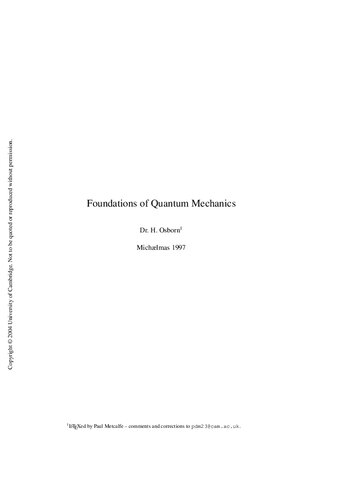 Foundations of Quantum Mechanics