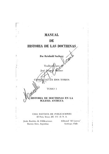 Manual de Historia de las Doctrinas. Libro I: Historia de las Doctrinas en la Iglesia Antigua