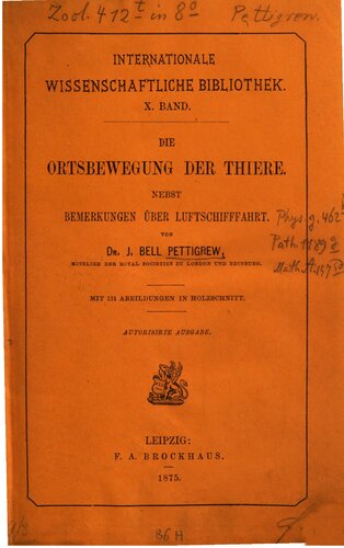 Die Ortsbewegung der Thiere [Tiere] nebst Bemerkungen über Luftschifffahrt