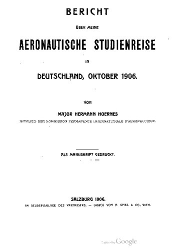 Bericht über meine aeronautische Studienreise in Deutschland, Oktober 1906