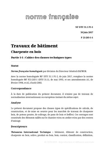 NF DTU 31.1 (P21-203) : Charpente en bois