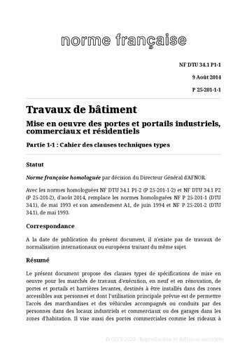 NF DTU 34.1 (P25-201) : Ouvrages de fermeture pour baies libres