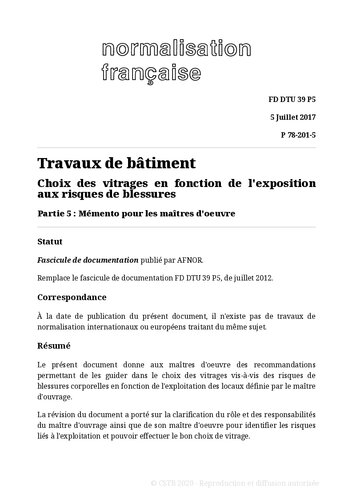 NF DTU 39 (P78-201) : Travaux de miroiterie-vitrerie