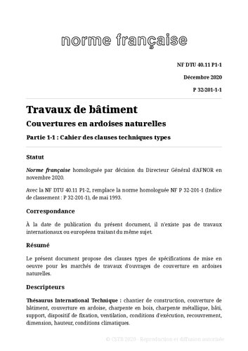 NF DTU 40.11 (P32-201) : Couverture en ardoises