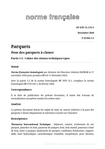 NF DTU 51.1 (P63-201) : Pose des parquets à clouer