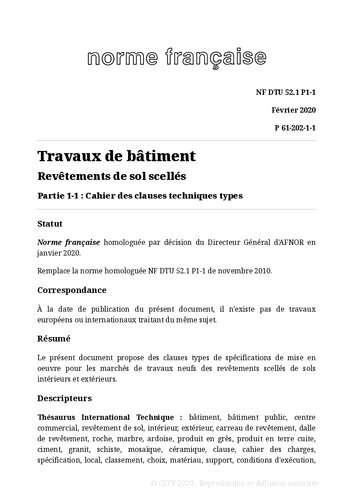 NF DTU 52.1 (P61-202) : Revêtements de sol scellés