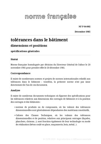 NF P 04 - Tolérances