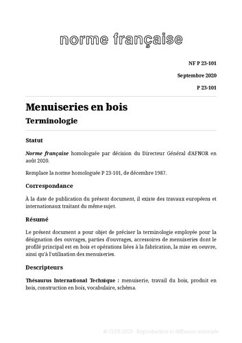 NF P23 - Menuiserie en bois