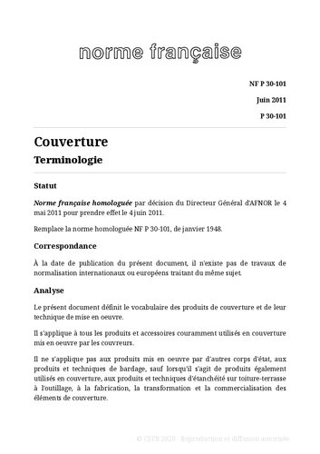 NF P30 - Couverture et bardage - Généralités