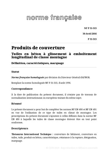 NF P31 - Couverture et bardage - Tuiles