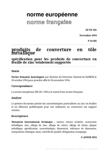 NF P34 - Couverture et bardage - Métal