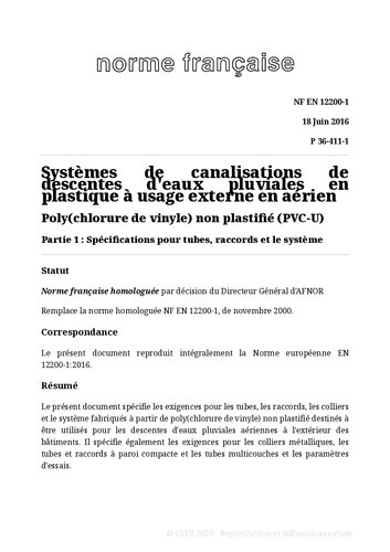 NF P36 - Evacuation des eaux pluviales