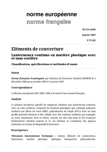 NF P37 - Accessoires de couverture - Lanterneaux