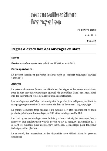 NF P72 - Eléments en plâtre