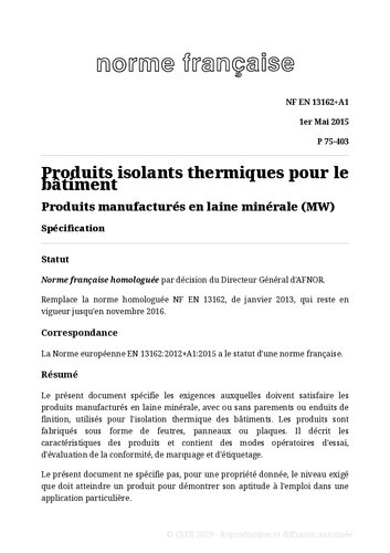 NF P75 - Isolation thermique