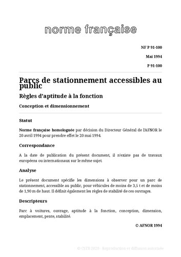 NF P91 - Constructions diverses - Handicapés