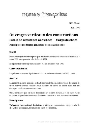 NF P08 - Bâtiment et génie civil - Méthodes d'essais