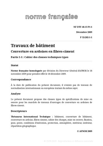 NF DTU 40.13 (P32-202) : Couverture en ardoises en fibres-ciment